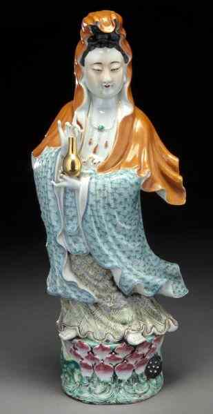 Appraisal: Chinese Republic famille rose Guanyin one hand holding a vase