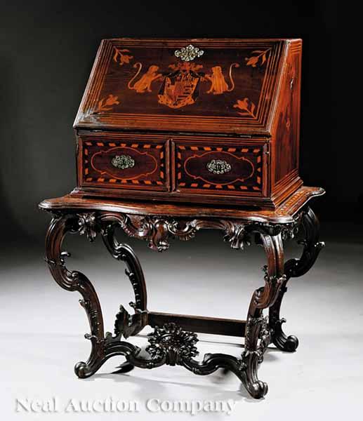 Appraisal: A Fine Diminutive Spanish Inlaid Walnut Desk on Frame th