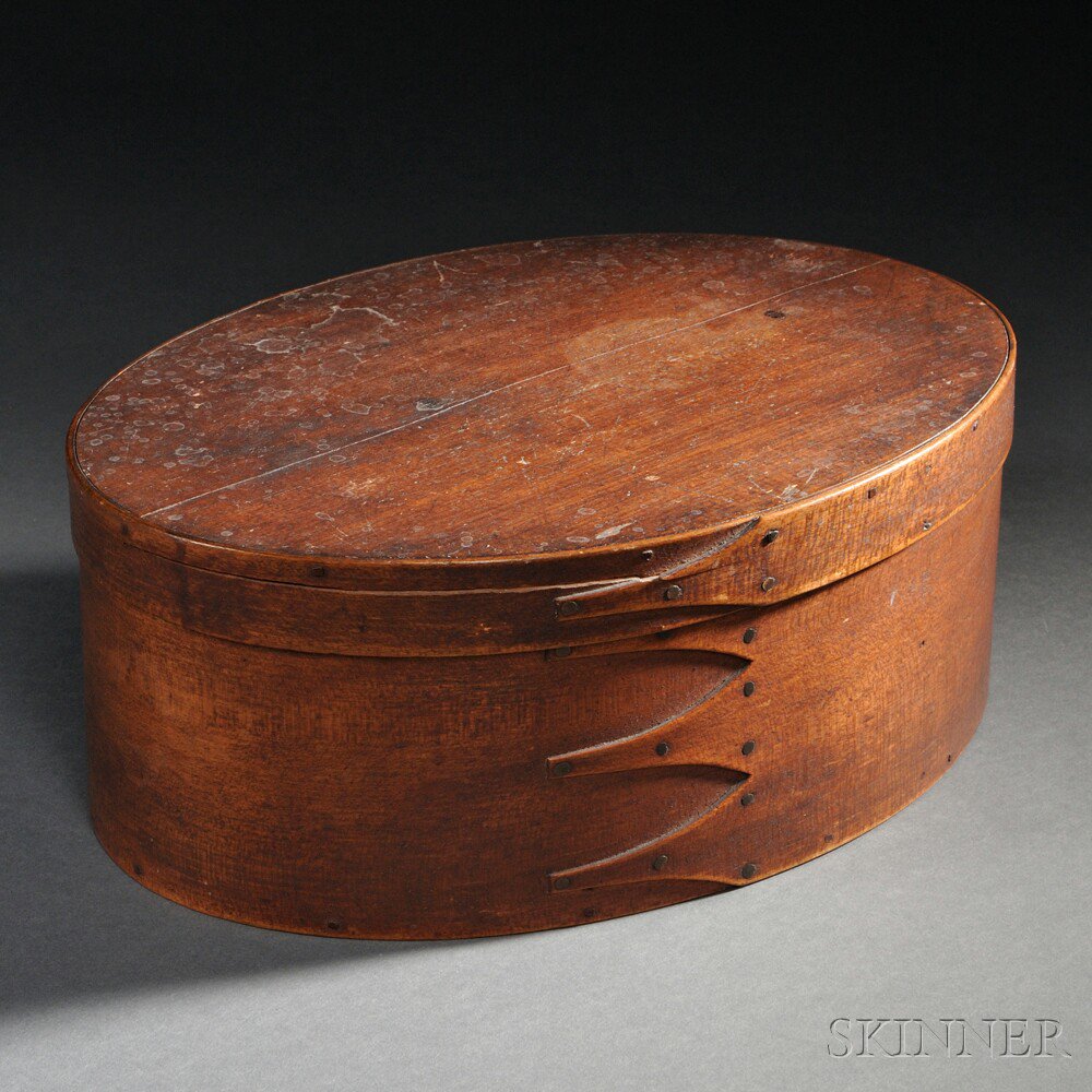 Appraisal: Shaker Oval Covered Box th century pine top and bottom