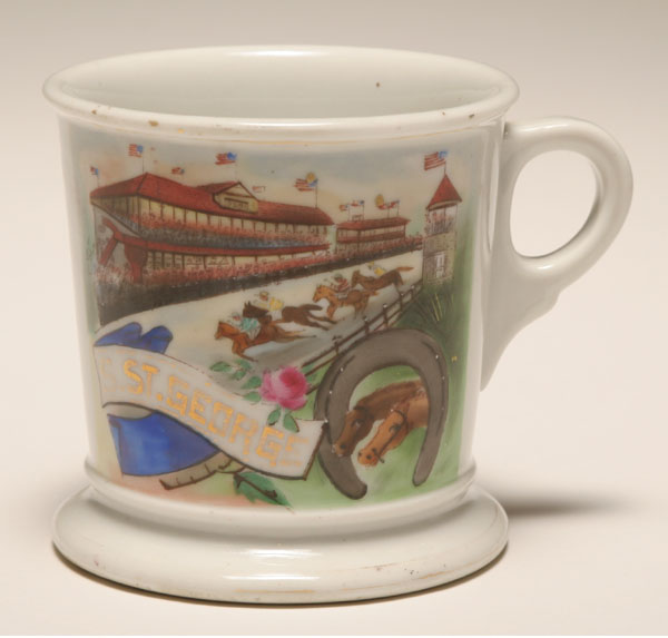 Appraisal: Occupational shaving mug Thoroughbred Racehorse Gilt trim Limoges Good condition