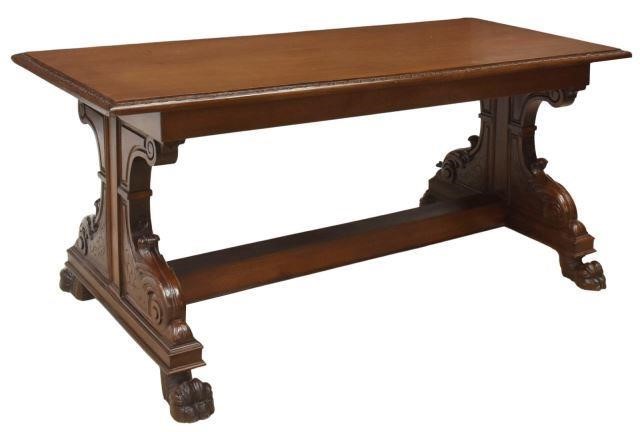 Appraisal: Italian Renaissance Revival carved walnut library table early th c