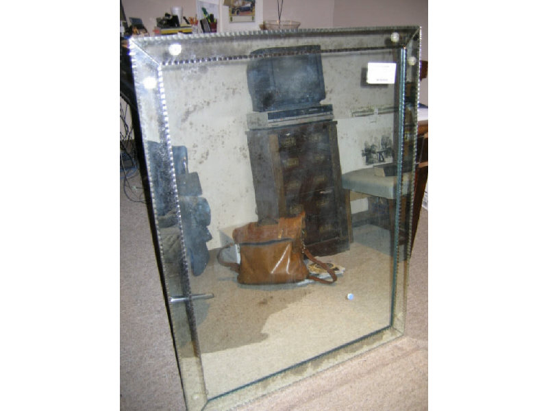 Appraisal: VENETIAN WALL MIRROR of rectangular form antiqued glass with applied