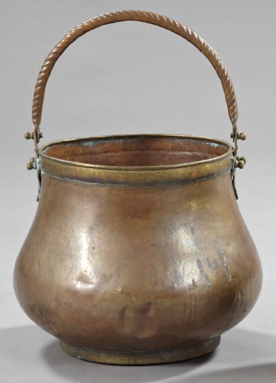 Appraisal: Good English Arts and Crafts Brass-Mounted Copper Log Bucket first