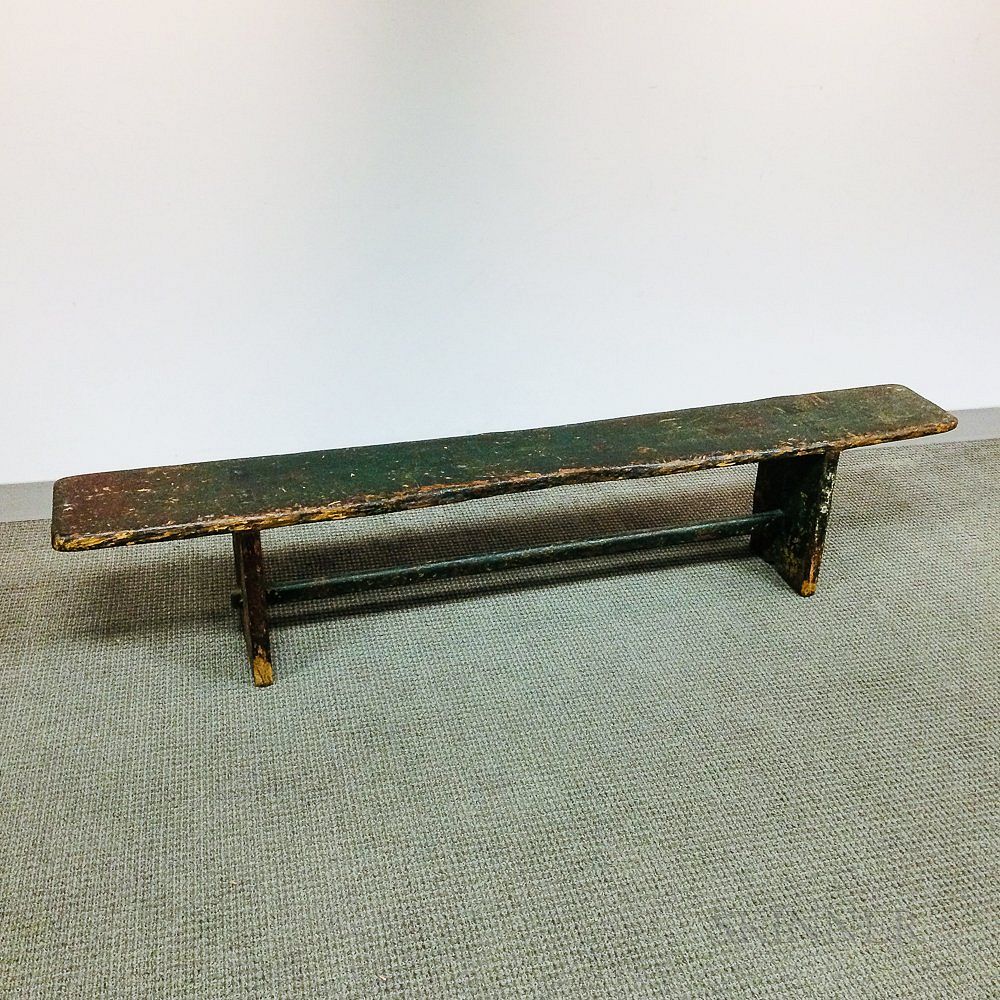 Appraisal: Green-painted Pine Bench Green-painted Pine Bench th century ht lg