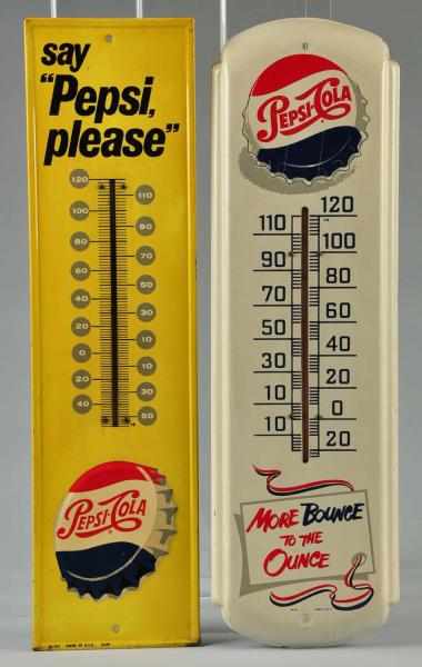 Appraisal: Lot of Tin Pepsi-Cola Thermometers Description Circa s and s