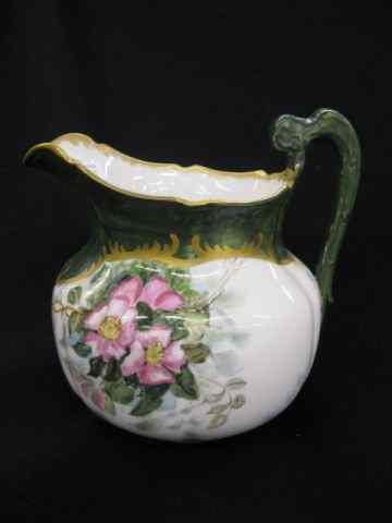 Appraisal: Elite Limoges Handpainted Porcelain Pitcher fine floral gold trim ''