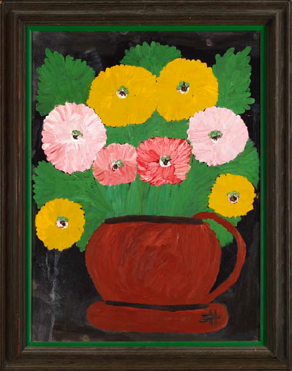 Appraisal: Clementine Hunter American Louisiana - Zinnias in a Red Pitcher