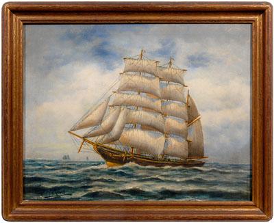 Appraisal: Edward Pritchard maritime painting three masted sailing vessel signed lower