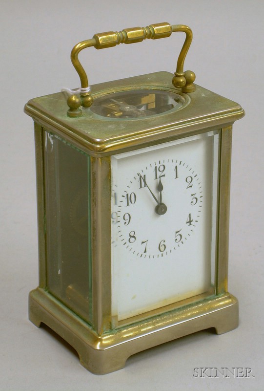 Appraisal: French Carriage Clock with nickeled brass case beveled glass on