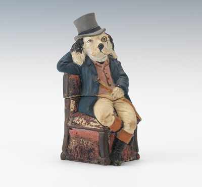 Appraisal: A Figural Tobacco Humidor of a Costumed Dog in Chair