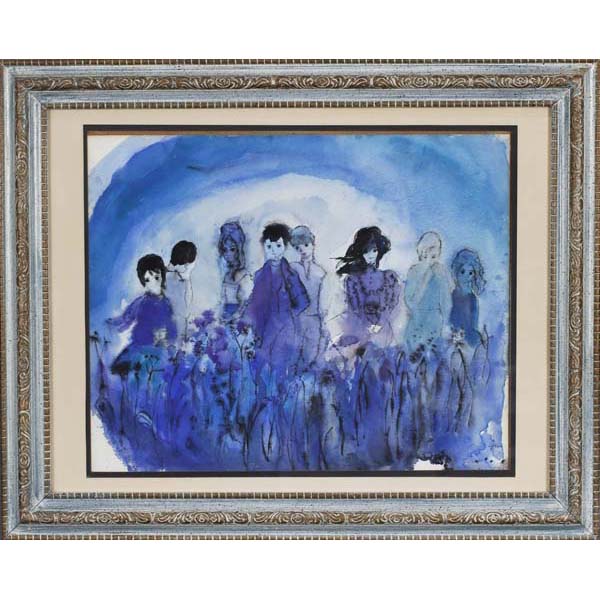 Appraisal: Joni T JohnsonChildren in a Blue Fieldwatercolor on paper x