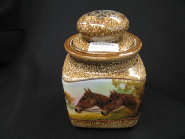 Appraisal: Nippon Handpainted Porcelain Tobacco Jar or Humidor horses landscape excellent