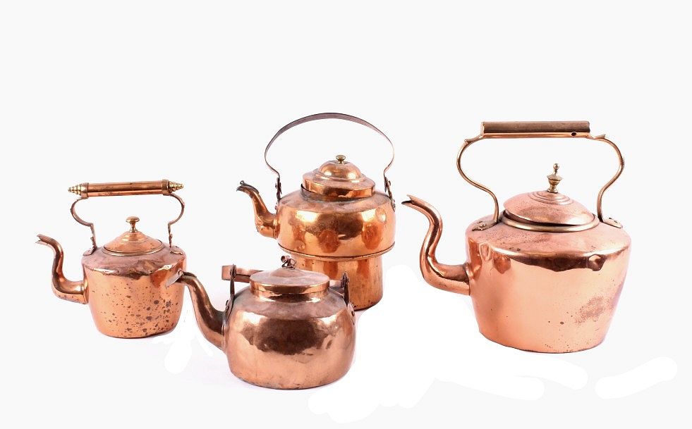 Appraisal: Collection of Dovetail Copper Kettles Circa s For your consideration