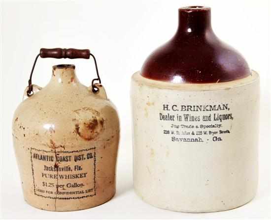 Appraisal: Southern stoneware merchant jugs Savannah and Jacksonville circa Atlantic Coast