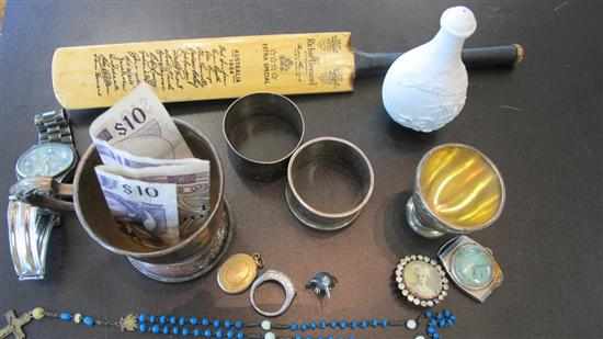 Appraisal: ONE BAG INCLUDING SNUFF BOTTLE STERLING SILVER NAPKIN MINIATURE SILVER