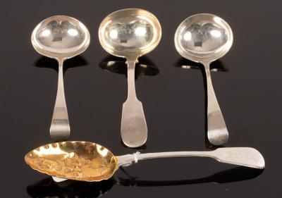 Appraisal: A George III fiddle pattern silver sauce ladle TW Newcastle