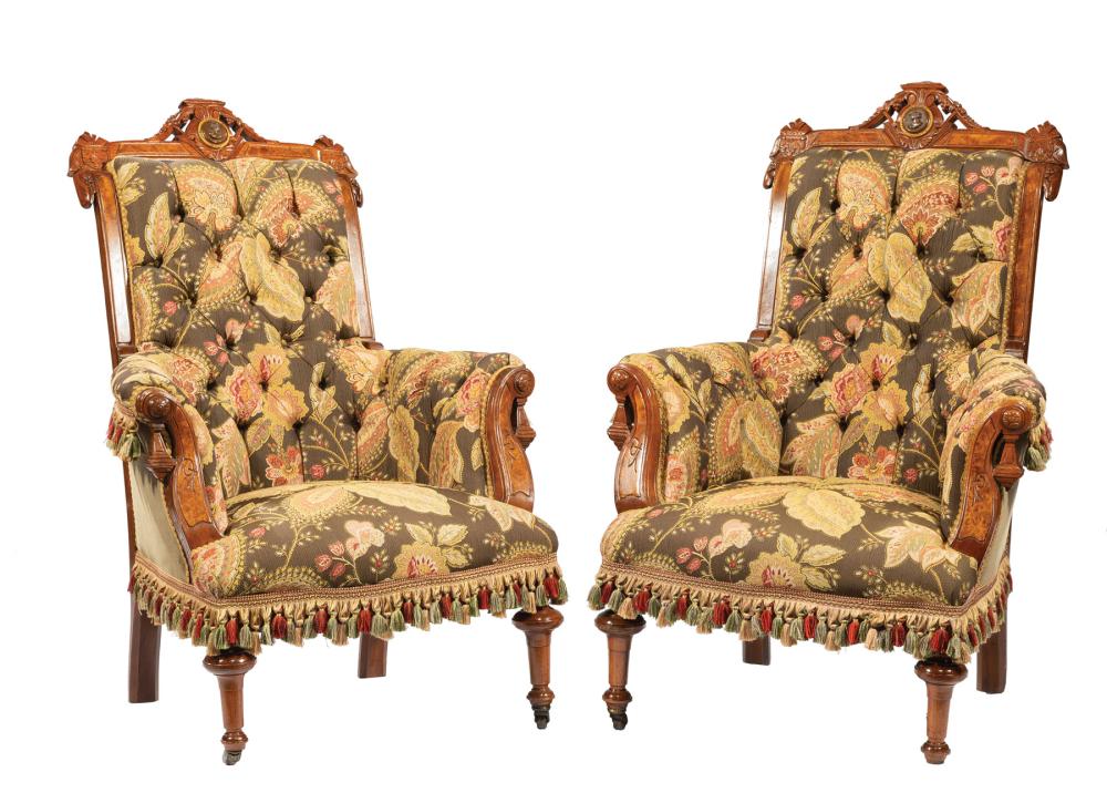 Appraisal: Pair of American Renaissance Bronze-Mounted and Incised Walnut and Burl