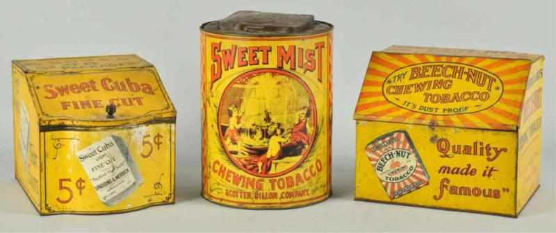 Appraisal: Lot of Yellow Tobacco Canisters Description Includes Sweet Cuba Beech-Nut