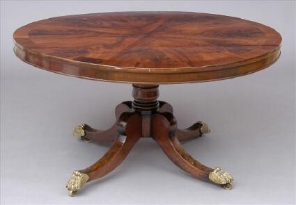 Appraisal: REGENCY GILT-METAL-MOUNTED VENEERED AND CARVED MAHOGANY BREAKFAST TABLE The circular