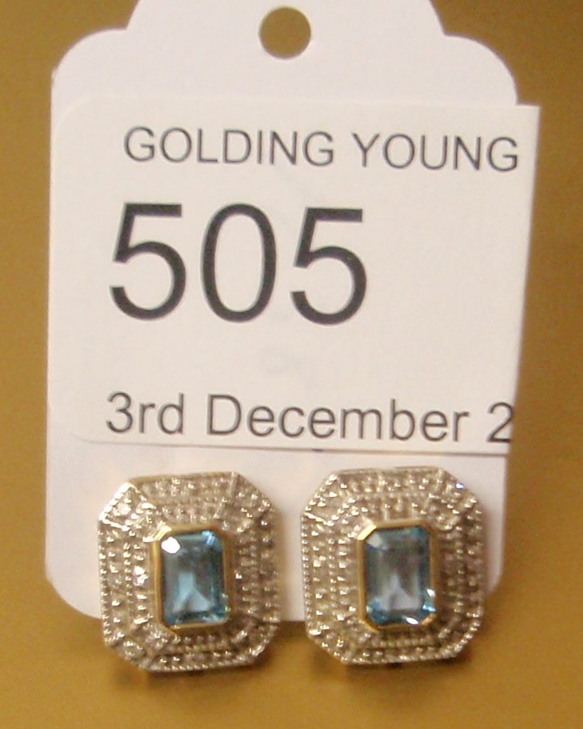 Appraisal: A pair of ct gold aquamarine and diamond earrings of