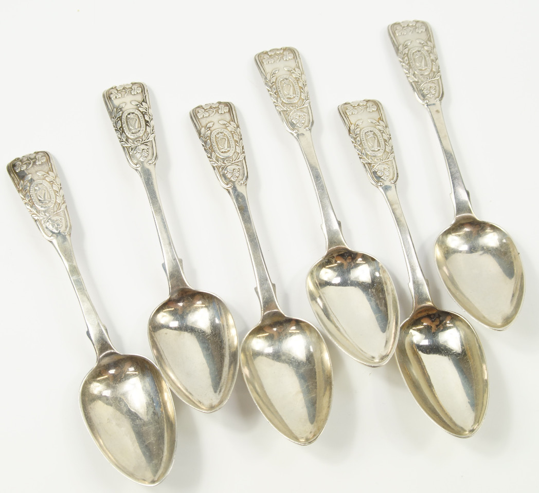 Appraisal: A set of six Victorian Irish silver tea spoons embossed