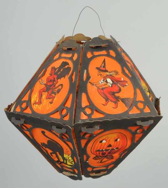 Appraisal: Rare Cardboard Halloween Hexagonal Lantern Description Depicting devils owls bats