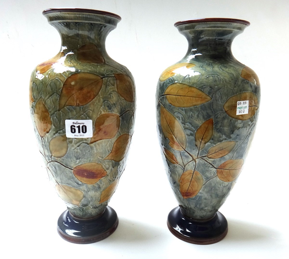 Appraisal: A pair of Royal Doulton stoneware vases early th century