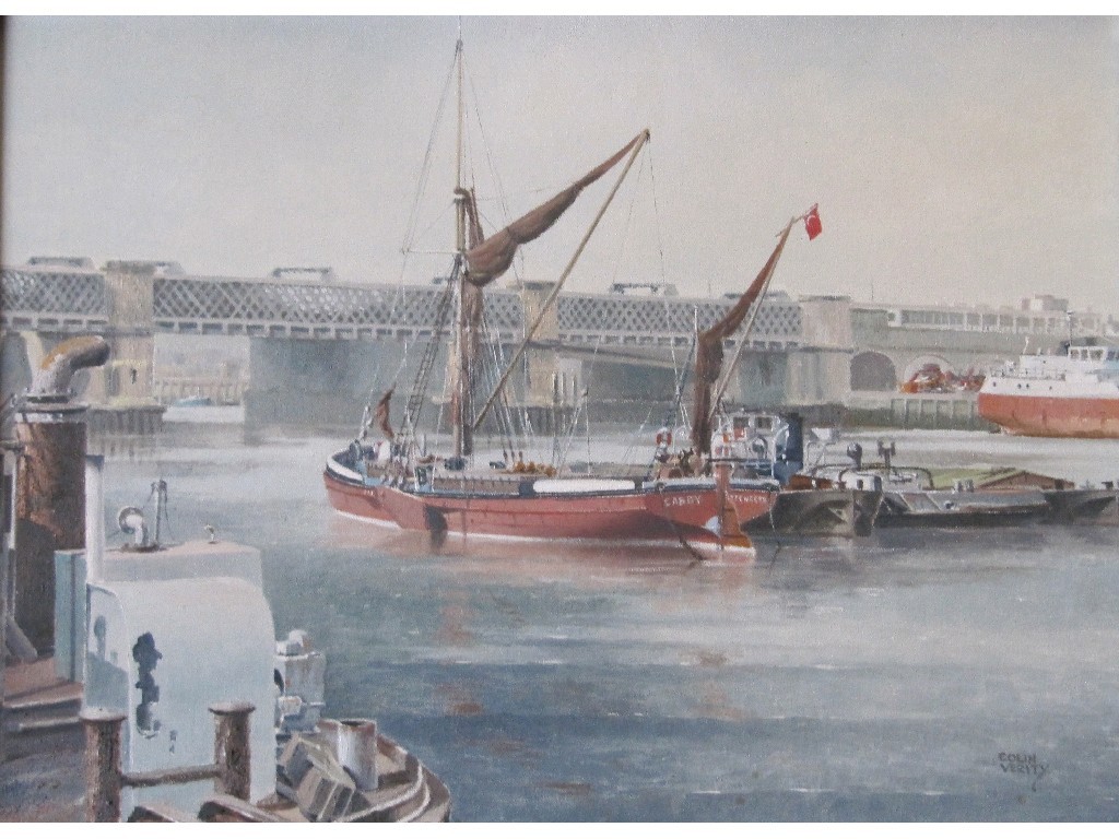 Appraisal: COLIN VERITY Oil on canvas 'On the Thames' signed x