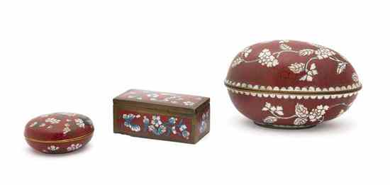 Appraisal: Three Chinese Cloisonne Lidded Vessels comprising a stamp box a