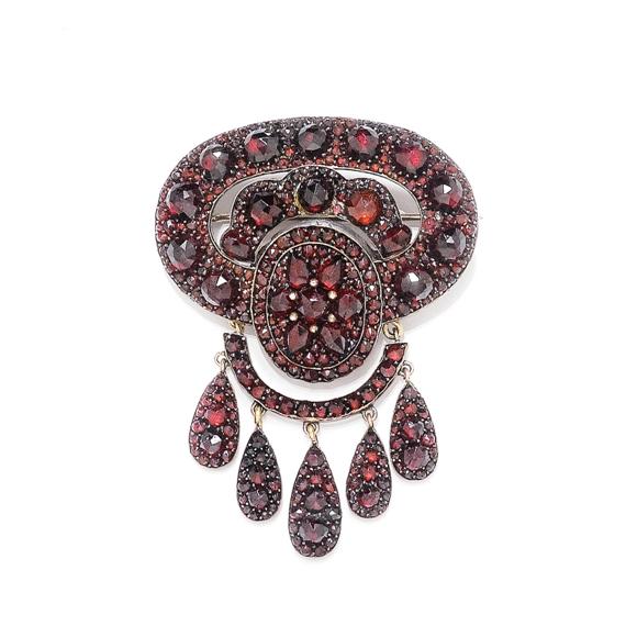 Appraisal: GARNET BROOCH ca Very fancy brooch designed in the form