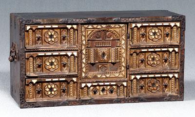 Appraisal: Continental Baroque inlaid cabinet dovetailed walnut cabinet with wrought iron