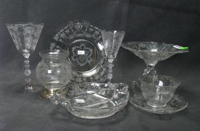 Appraisal: Group of Etched Cambridge Crystal including eight red wine stems