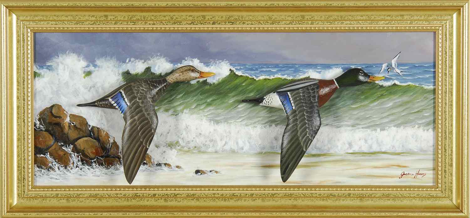 Appraisal: JEROME HOWESAmerican b Mallards in flight Three-dimensional work with two