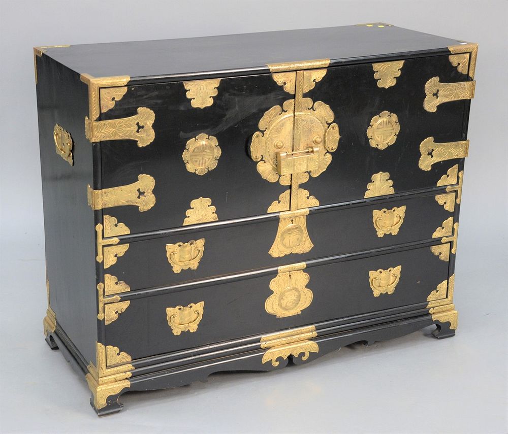 Appraisal: Chinese-style brass band chest having two drawers over three drawers