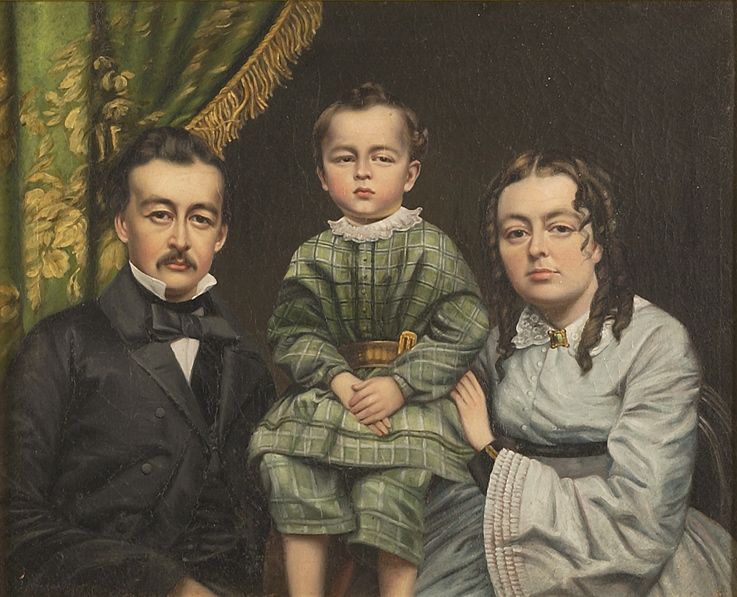 Appraisal: FRAMED PAINTING Chinese Mid- th CenturyPortrait of an American family