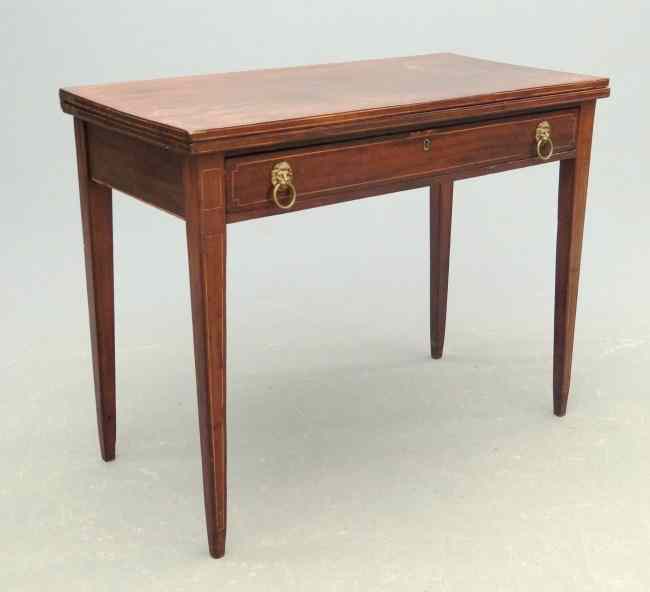 Appraisal: th c English inlaid single drawer tapered leg card table