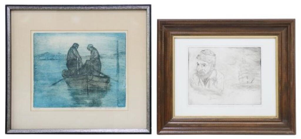 Appraisal: lot of Framed etchings on paper including The River signed