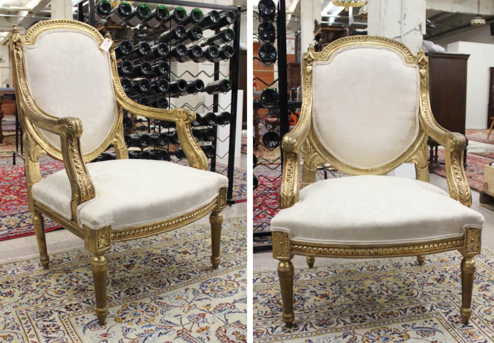 Appraisal: A PAIR OF LOUIS XVI STYLE ARMCHAIRS Continental c carved