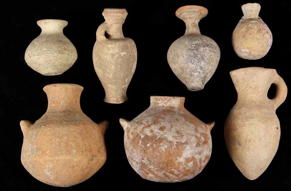 Appraisal: ANCIENT VESSELS - Seven Clay Vessels of Various Proportion Color