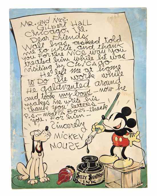 Appraisal: DISNEY WALT attributed to Autographed letter signed as Mickey Mouse