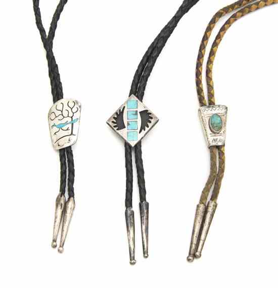 Appraisal: A Collection of Three Southwestern Sterling Silver Bolo Ties each