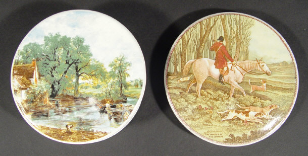 Appraisal: Two pot lids and one base printed in colour with