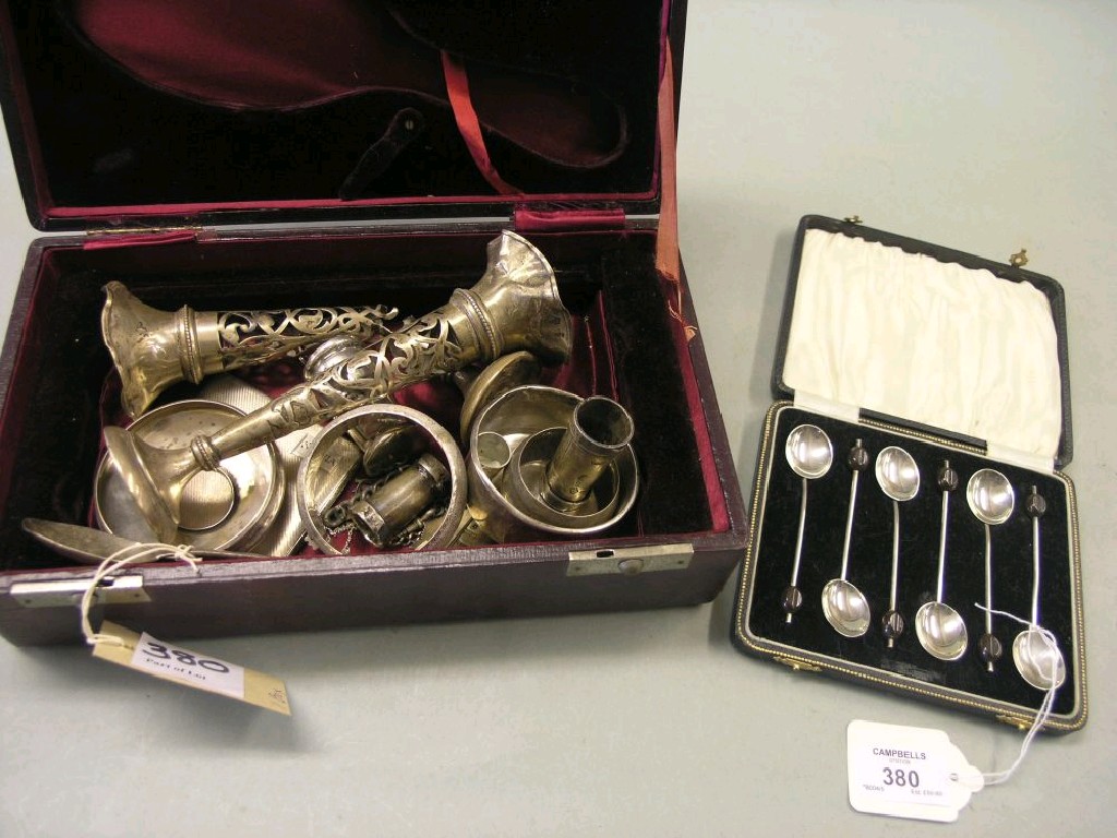 Appraisal: A cased set of six silver coffee spoons silver cigarette