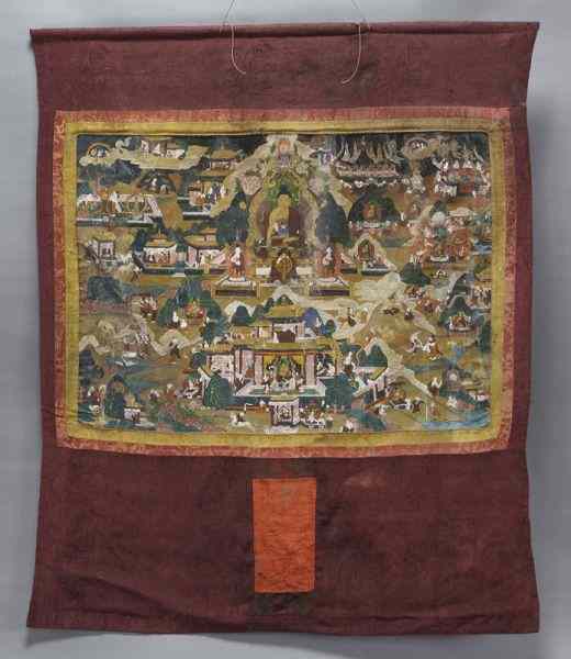 Appraisal: Sino - Tibetan Qing Thangka depicting a ShakyamuniBuddha teaching the