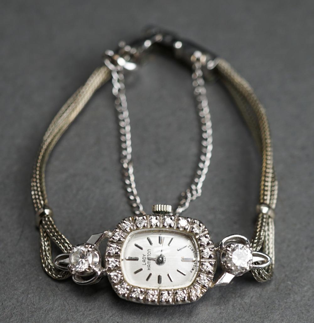 Appraisal: Lady Hamilton -Karat White-Gold and Diamond Case Manual Wind Wristwatch