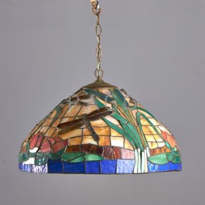 Appraisal: SCHLITZ Slag glass chandelier with cattails together with leaded glass