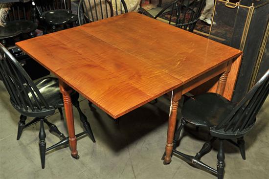 Appraisal: DROP LEAF TABLE Curly maple and maple having turned legs