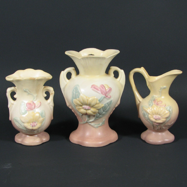 Appraisal: Hull Magnolia Matte - Vases Lot of three Magnolia Matte