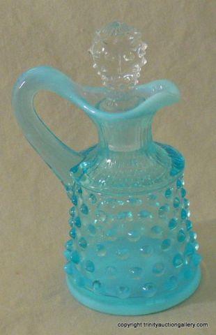 Appraisal: Fenton Glass Oil Cruet with Original Stopper - Hobnail Blue