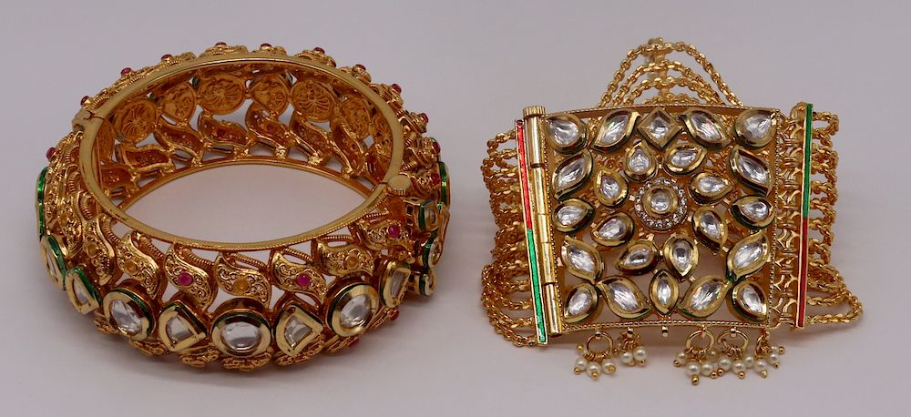 Appraisal: JEWELRY Grouping of Indian Bracelet Includes East Indian Kundan bracelet